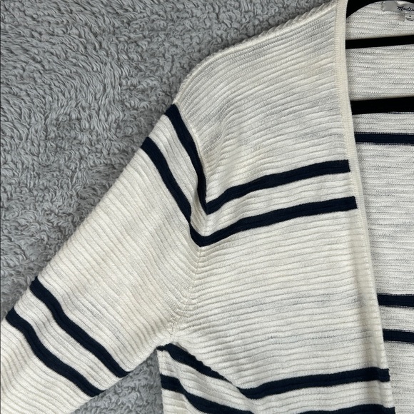 Madewell Long Open Front Cardigan Striped Textured Ivory Navy Size S - Picture 7 of 16